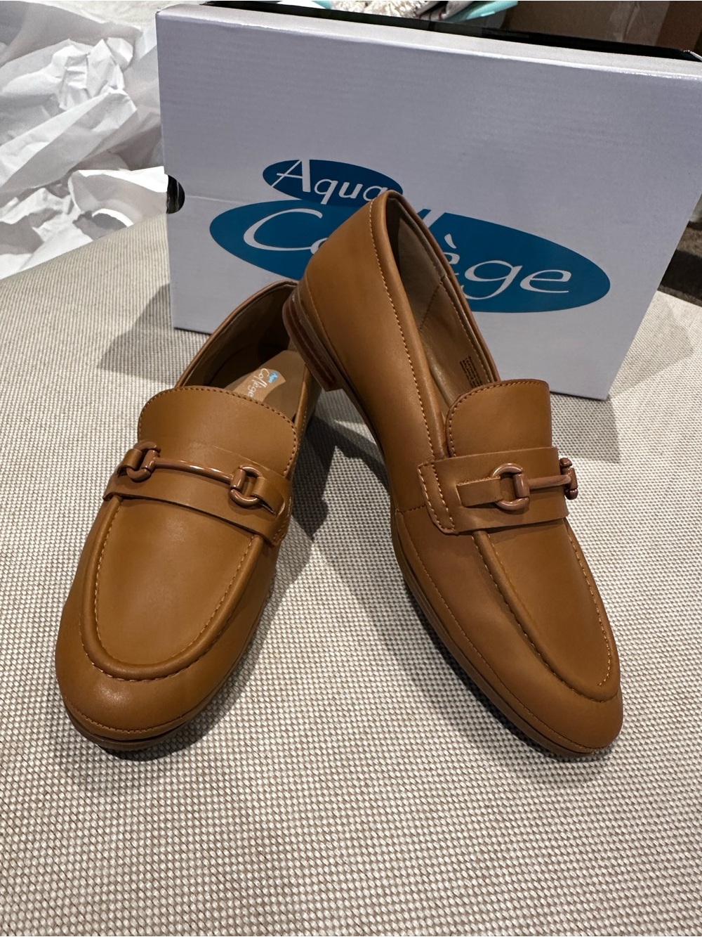 Aqua College Women's size 9.5 Bossy Tan Leather Waterproof Horsebit Loafers NEW